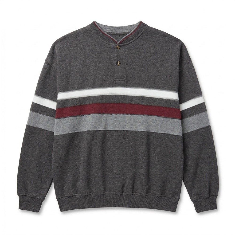 USA Olympic Brand Henley Sweatshirt Mens‎ L Gray Vintage 90s Striped Excellent